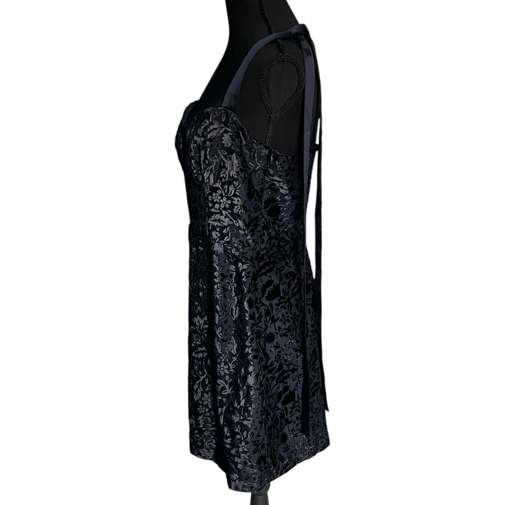 House of Harlow 1960 Navy B Floral Jacquard Sweetheart Tie Strap Evening Dress M - Picture 8 of 12